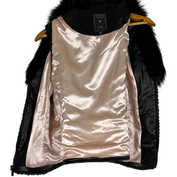 Guess Piper Women's Faux Fur Vegan Leather Vest XL Black Full Zip Pockets - Picture 9 of 11